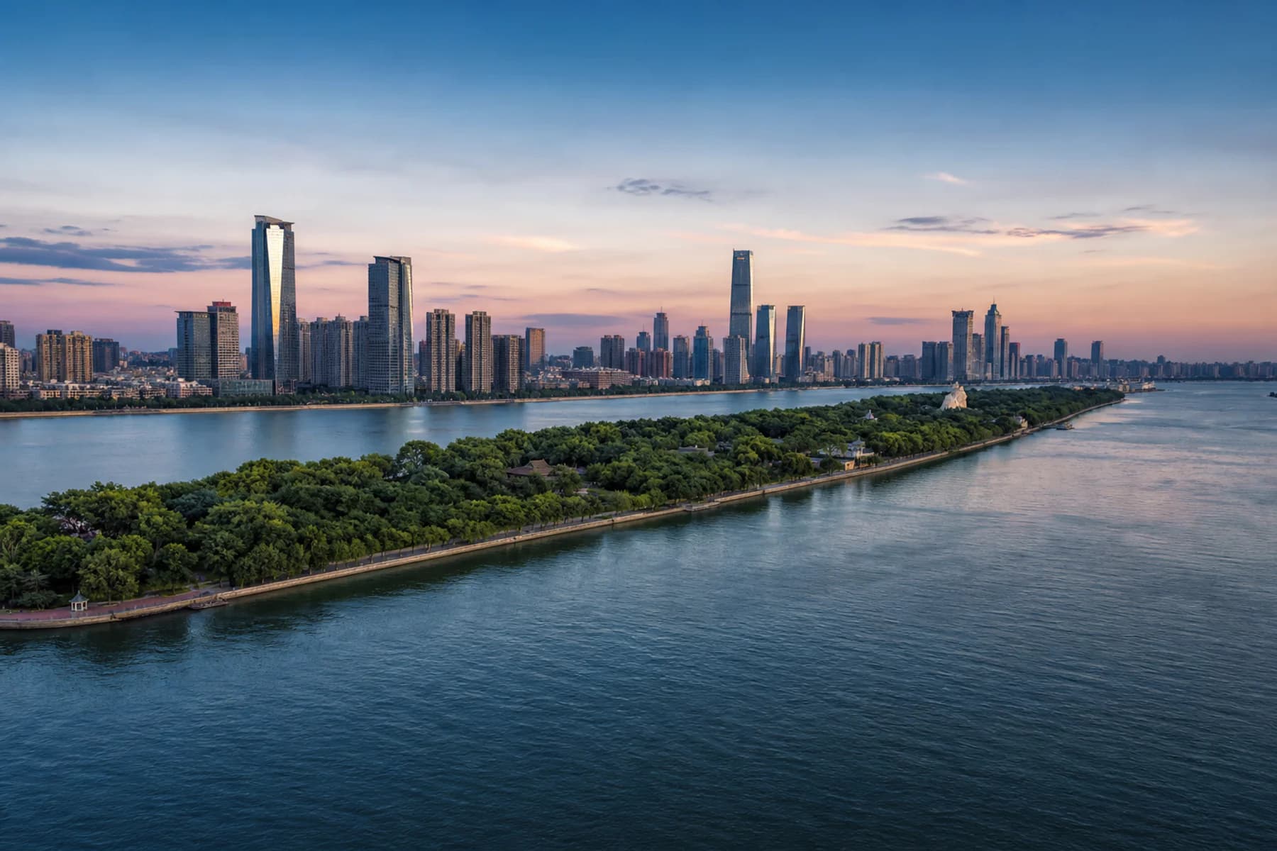 Orange Isle and the Changsha skyline across the Xiang River