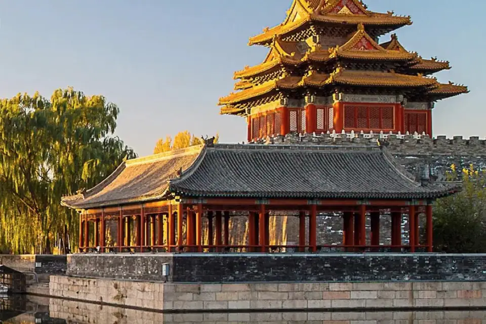 Forbidden City architecture reflected in the water in Beijing