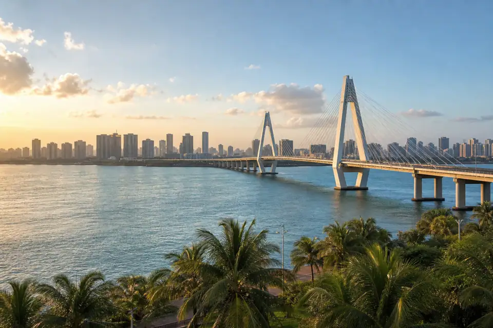Haikou Bay, Century Bridge and the tropical waterfront