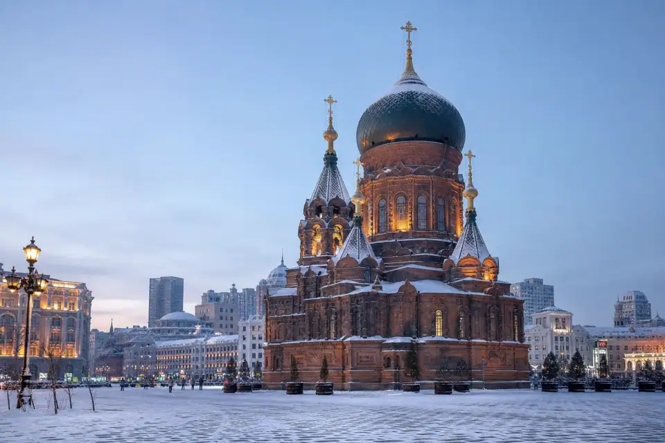 Saint Sophia Cathedral in snowy Harbin