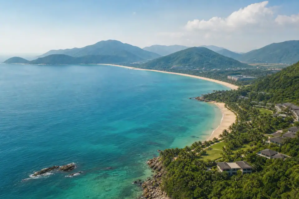 A tropical bay and forested coastline in Sanya